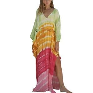 Jen's Pirate Booty Rainbow Tie Dye Ripple Kaftan 100% Cotton Gauze One Size